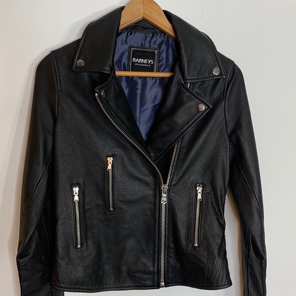 Barneys Originals Black Sheepskin Leather Moto Jacket Size 10